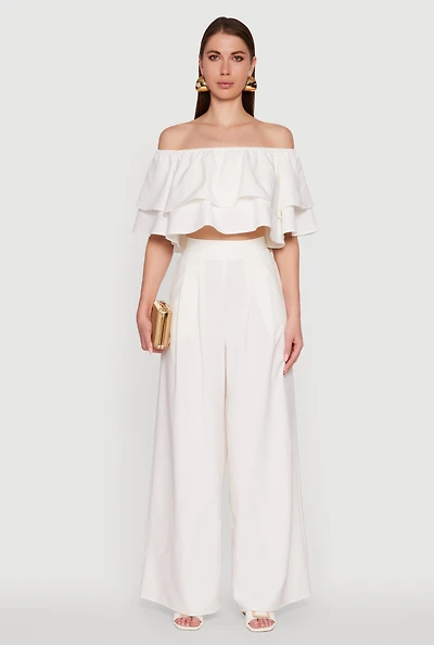 Trendy High Waisted Wide Leg Dress Pants with Pleats