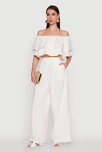 Womens Trendy High Waisted Wide Leg Dress Pants with Pleats, White, Size M