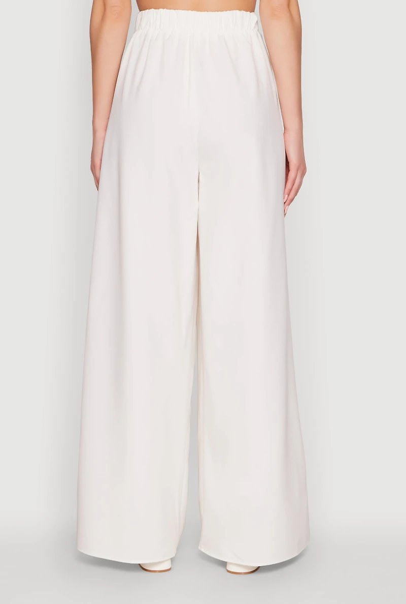 Womens Trendy High Waisted Wide Leg Dress Pants with Pleats, White, Size M