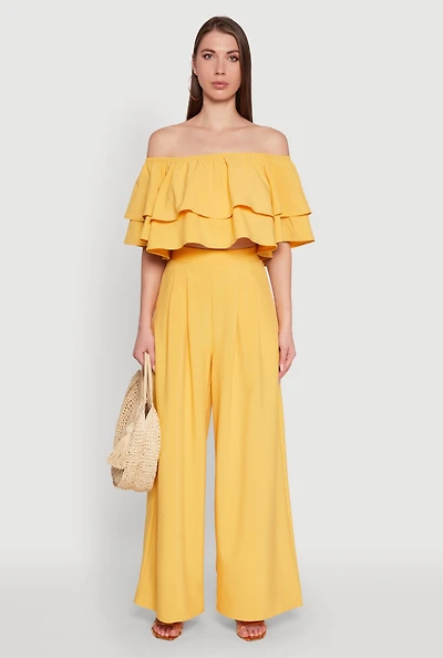 Womens Trendy High Waisted Wide Leg Dress Pants with Pleats, Yellow, Size M