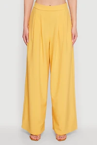 Womens Trendy High Waisted Wide Leg Dress Pants with Pleats, Yellow,