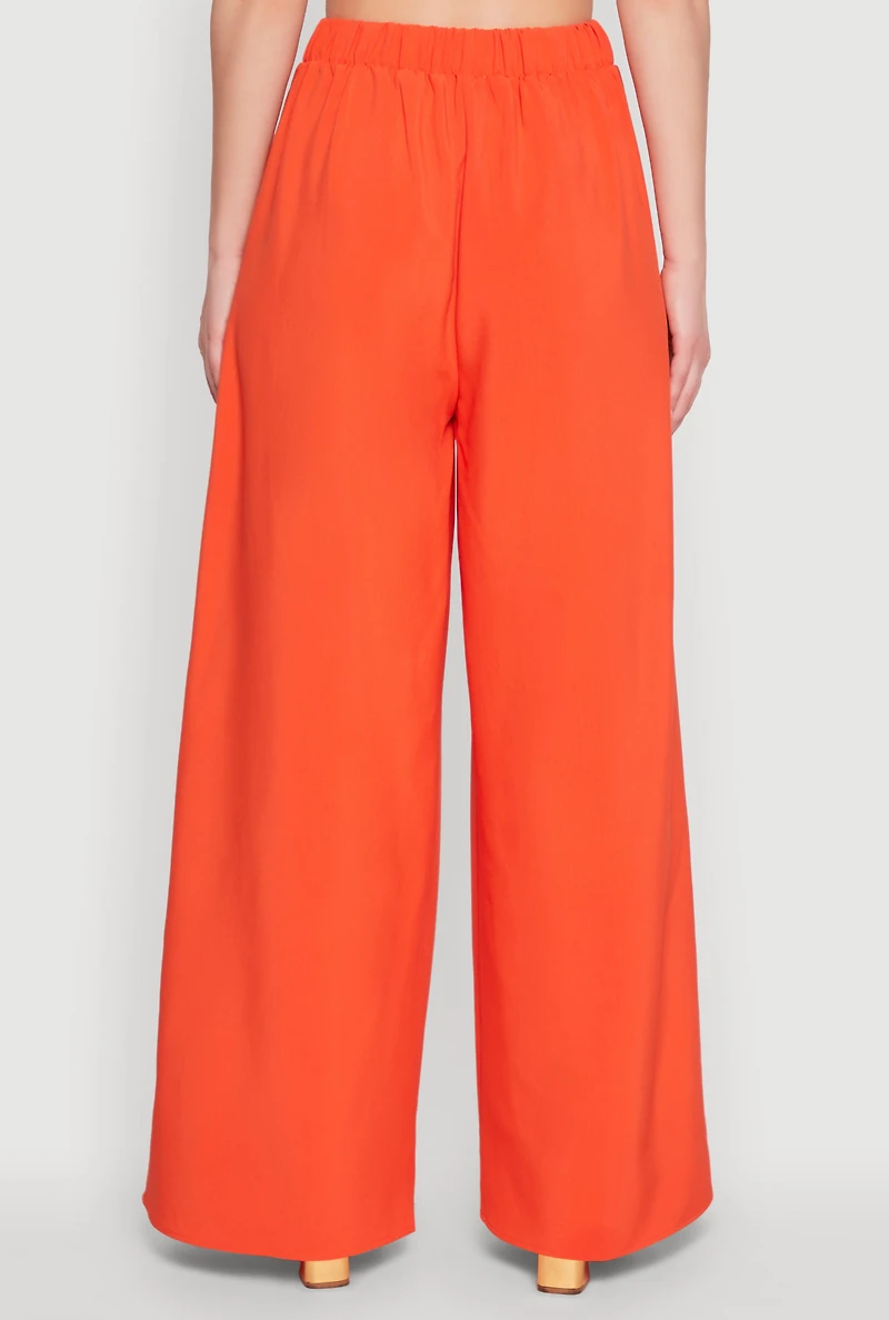 Womens Trendy High Waisted Wide Leg Dress Pants with Pleats, Orange, Size L