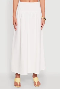 Womens Smocked High Waist Side Slit Skirt, White, Size L