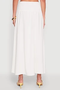 Womens Smocked High Waist Side Slit Skirt, White, Size XL