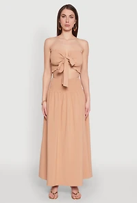 Smocked High Waist Side Slit Skirt