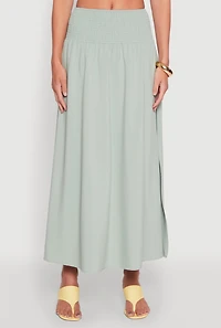 Womens Smocked High Waist Side Slit Skirt, L