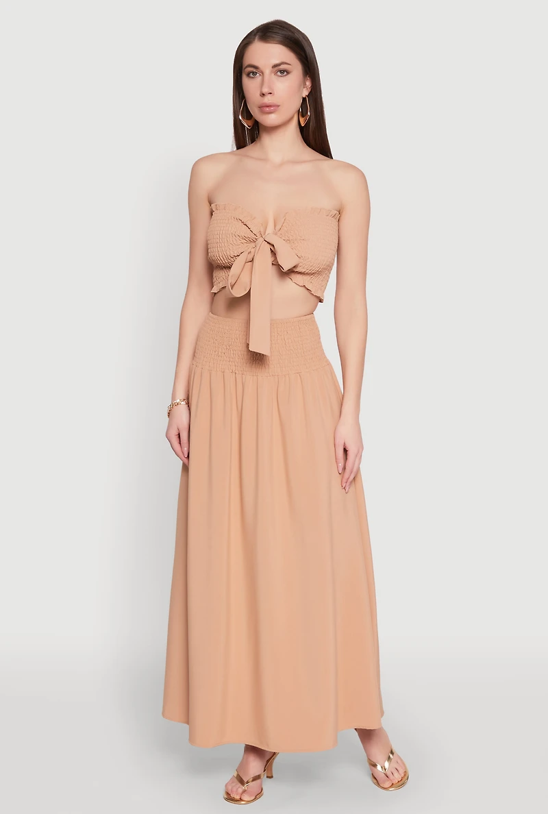 Tie Front Smocked Cropped Tube Top