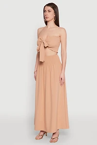 Tie Front Smocked Cropped Tube Top