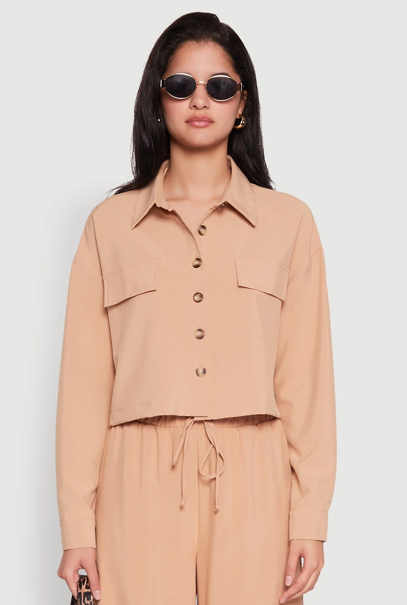 Womens Flap Pocket Cropped Shirt,