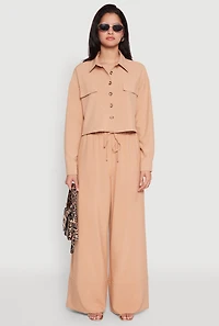 Womens Flap Pocket Cropped Shirt,