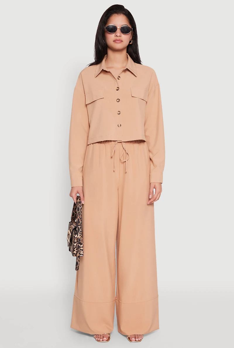 Womens Flap Pocket Cropped Shirt,