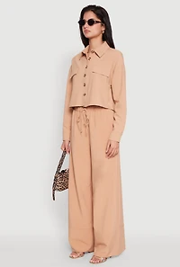 Womens Flap Pocket Cropped Shirt,