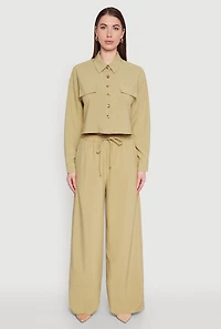 Womens Flap Pocket Cropped Shirt, Green, Size S