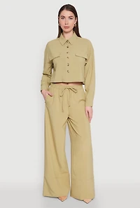 Womens Flap Pocket Cropped Shirt, Green, Size S