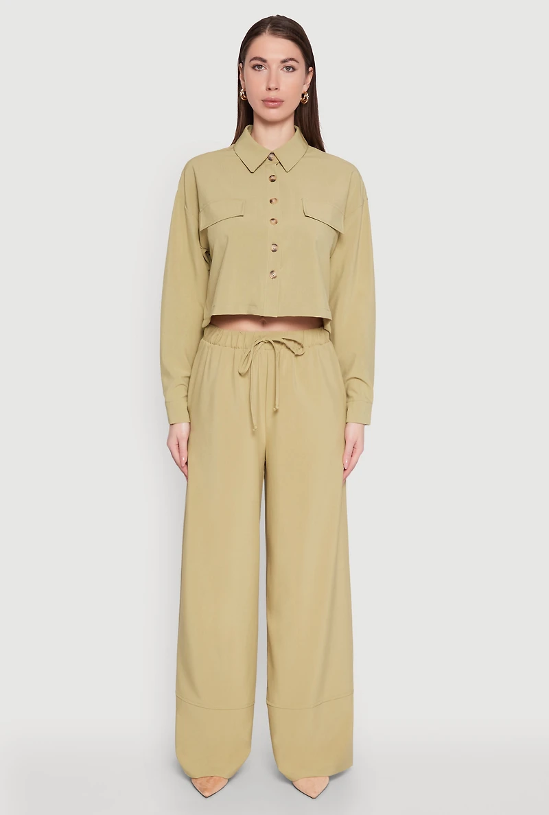 Womens High Waisted Pintuck Detail Pants, Green, Size S