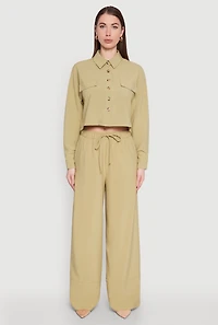 Womens High Waisted Pintuck Detail Pants, Green, Size S