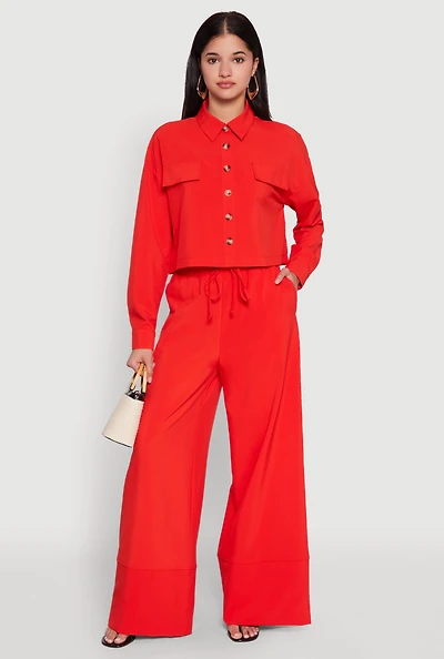 Womens High Waisted Pintuck Detail Pants, Orange, Size M