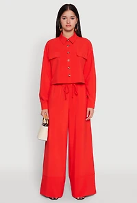 Womens High Waisted Pintuck Detail Pants, Orange, Size M