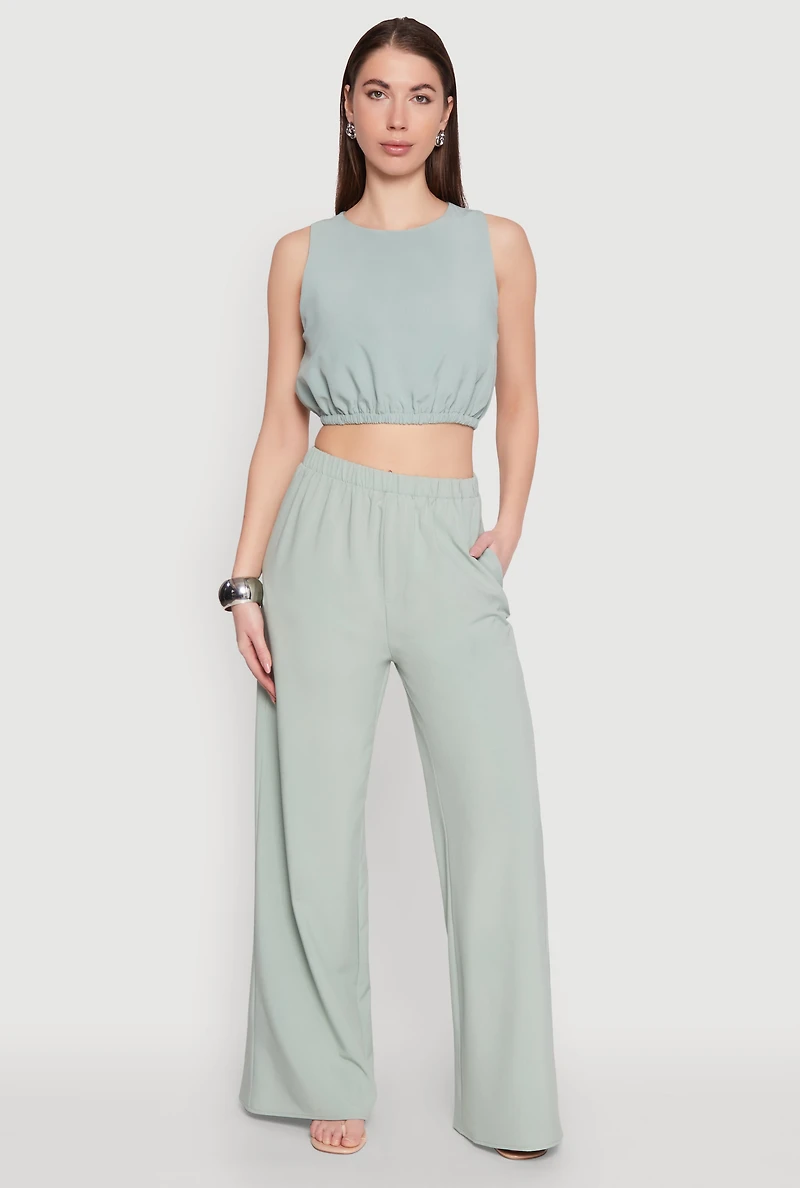 Womens High Waisted Palazzo Pants, Green,