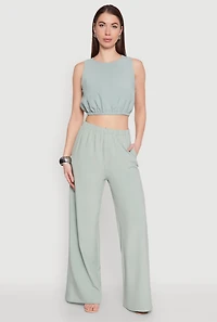 Womens High Waisted Palazzo Pants, Green,
