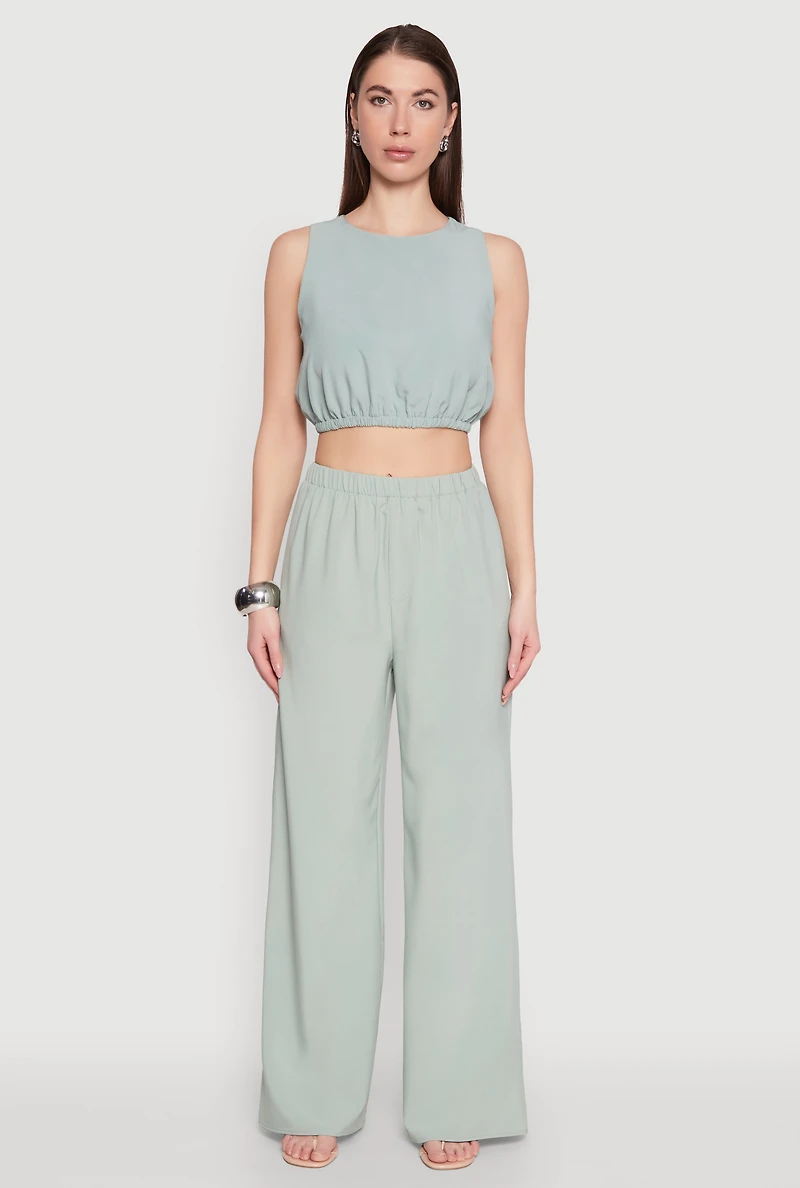 Womens High Waisted Palazzo Pants, Green, Size L