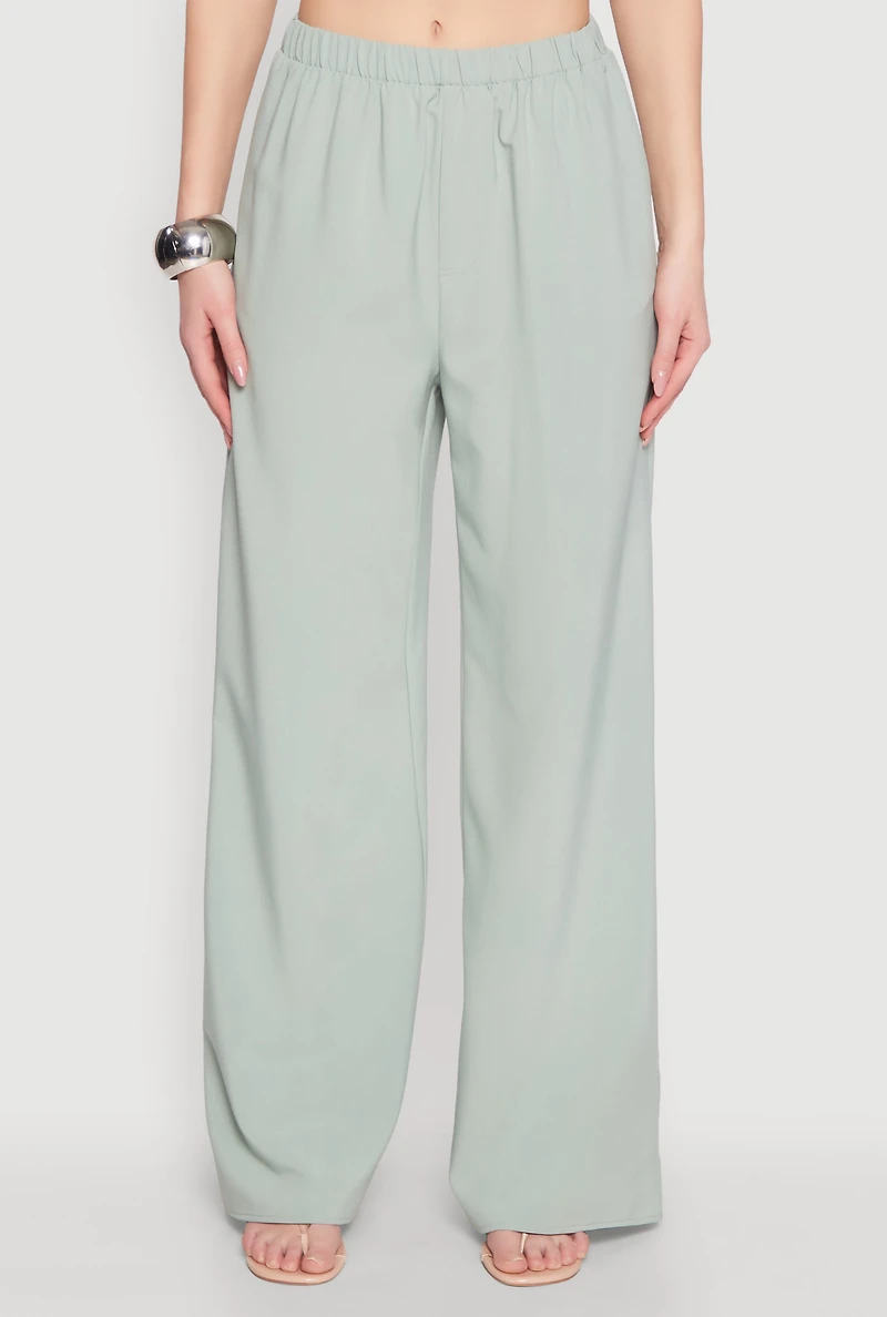 Womens High Waisted Palazzo Pants, Green, Size L