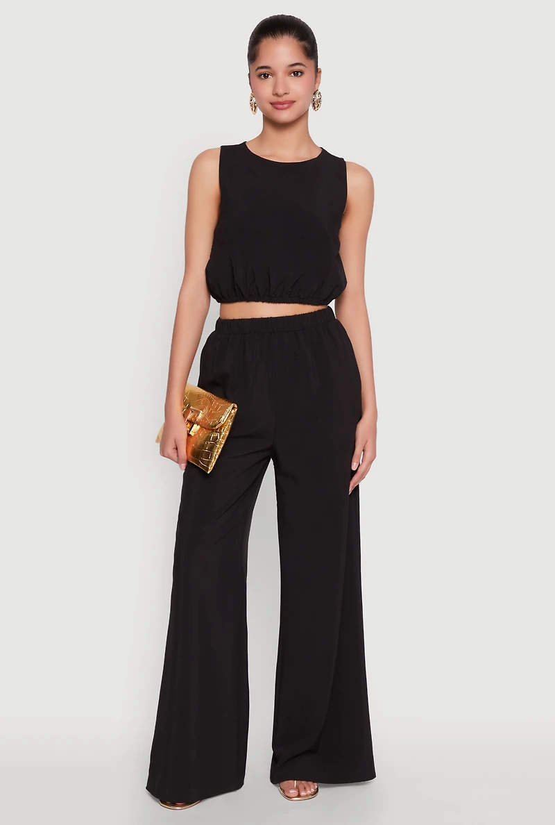 Womens Elastic Waist Cropped Tank Top, S