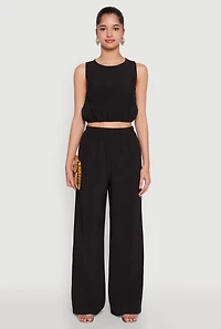 Womens Elastic Waist Cropped Tank Top, Black, Size M