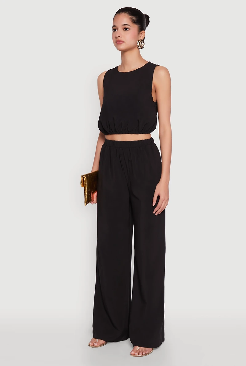 Womens Elastic Waist Cropped Tank Top, S