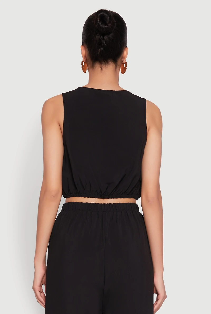 Womens Elastic Waist Cropped Tank Top, S