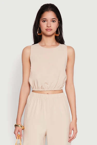 Womens Elastic Waist Cropped Tank Top,