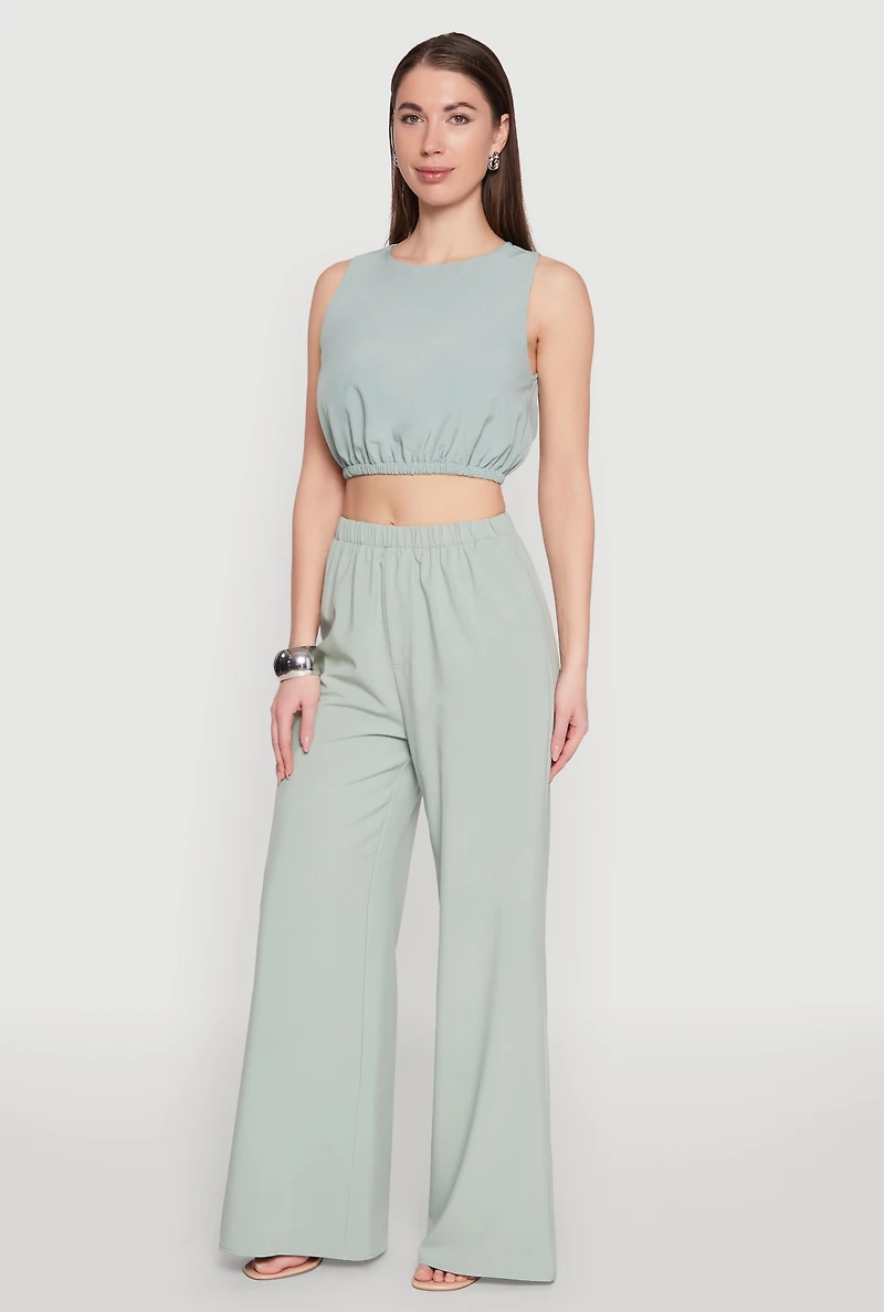 Womens Elastic Waist Cropped Tank Top, S