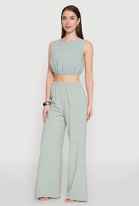 Womens Elastic Waist Cropped Tank Top, S
