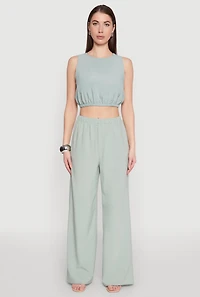 Womens Elastic Waist Cropped Tank Top, Green, Size S
