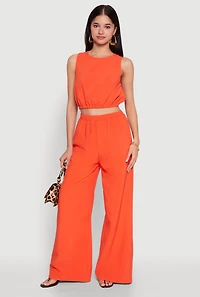 Womens Elastic Waist Cropped Tank Top, Orange, Size S