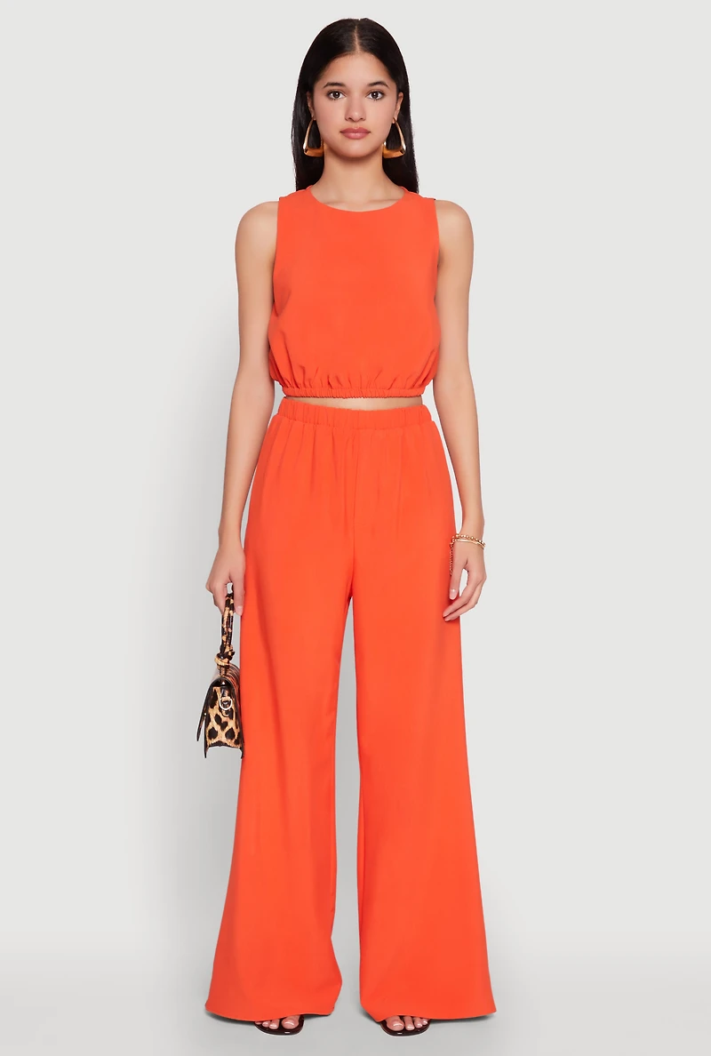 Womens Elastic Waist Cropped Tank Top, Orange, Size S