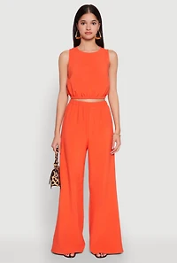 Womens Elastic Waist Cropped Tank Top, Orange, Size S