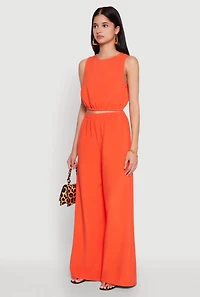 Womens Elastic Waist Cropped Tank Top, Orange, Size S