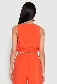Womens Elastic Waist Cropped Tank Top, Orange, Size S