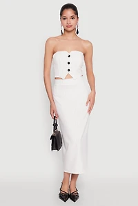 Womens Pinstripe High Waist Skirt, White, Size S