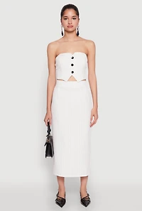 Womens Pinstripe High Waist Skirt, White, Size S