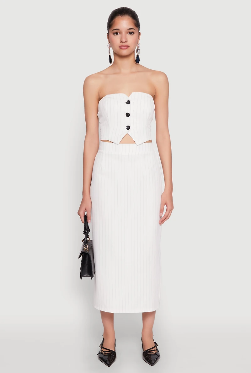 Womens Pinstripe High Waist Skirt, White, Size XL