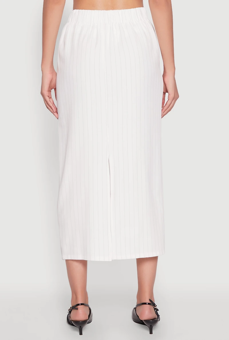 Womens Pinstripe High Waist Skirt, White, Size XL