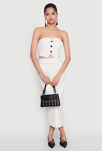 Womens Pinstripe Button Front Strapless Top, White, Size XL