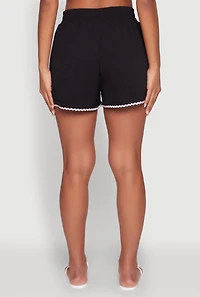 Womens Trendy Crepe Knit High Waisted Shorts with Scalloped Contrast Trim,