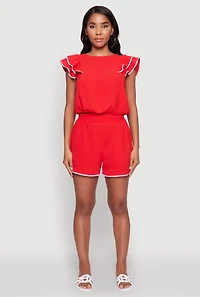 Womens Trendy Crepe Knit High Waisted Shorts with Scalloped Contrast Trim, Red, Size L