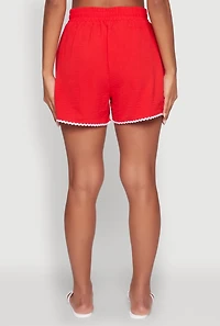 Womens Trendy Crepe Knit High Waisted Shorts with Scalloped Contrast Trim, Red, Size L