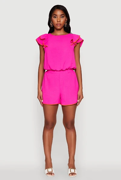 Womens Trendy Crepe Knit High Waisted Shorts with Scalloped Contrast Trim, S