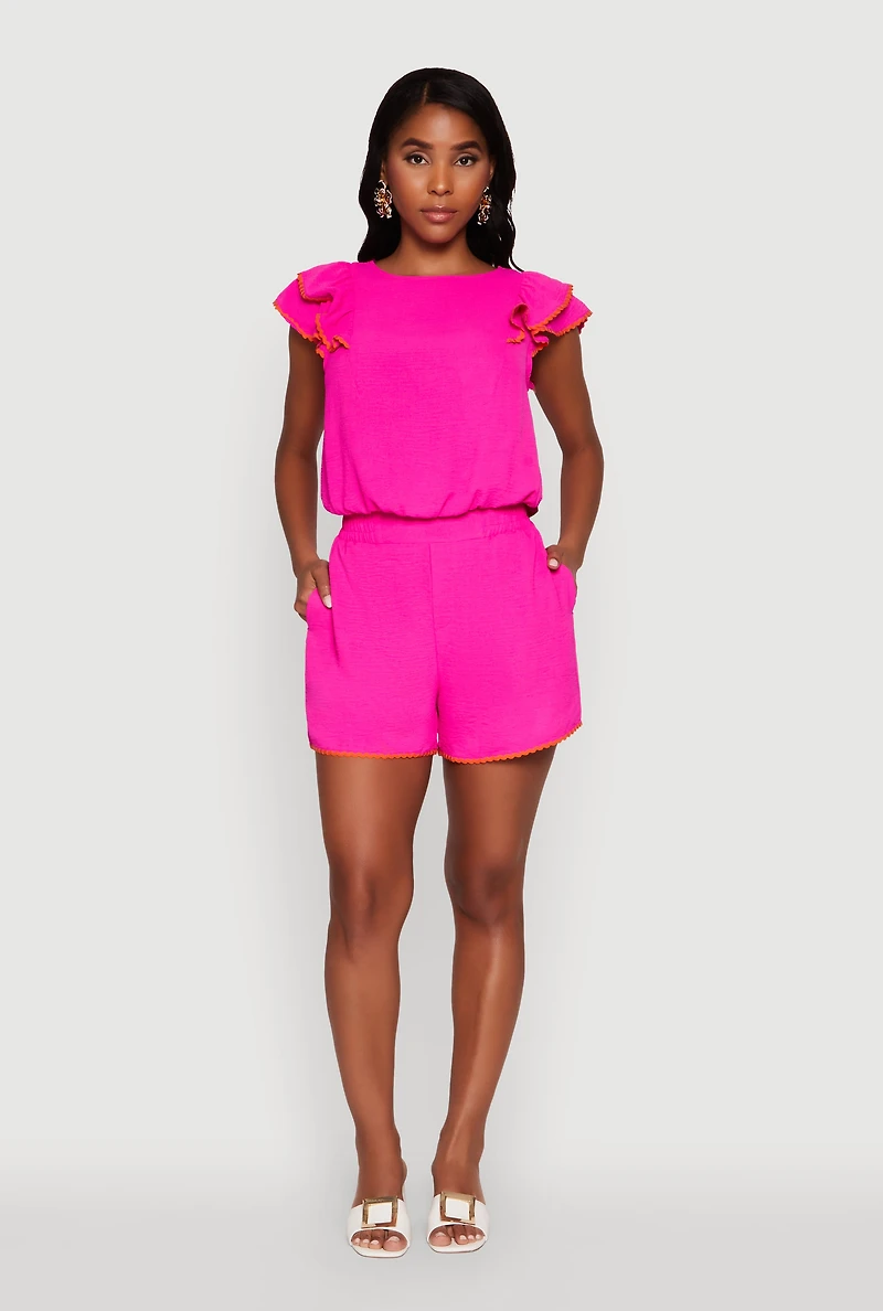 Womens Trendy Crepe Knit High Waisted Shorts with Scalloped Contrast Trim, S