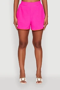 Womens Trendy Crepe Knit High Waisted Shorts with Scalloped Contrast Trim, S